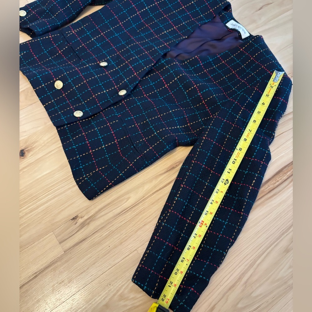 VTG Jones New York Navy Plaid Double Breasted Blazer 12 Cropped Preppy Y2K 90s - Picture 11 of 11